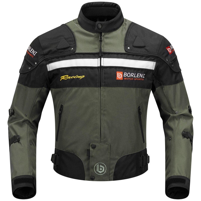 BORLENI Motorcycle Jacket Windproof Motorcycle Full Body Protective Gear CE Armor Suitable for All SeasonsGreenXXL